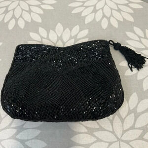 Bonwit Teller Black‎ Beaded Clutch Evening Bag w/Tassel. OS.